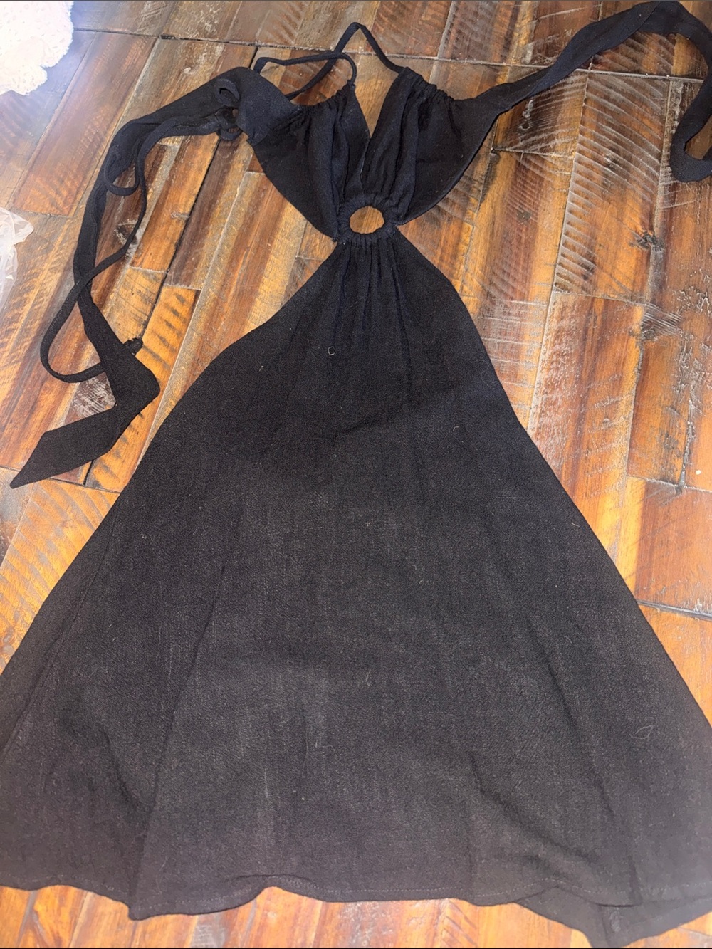 La Hearts Black Backless Halter Dress with Front Ring
